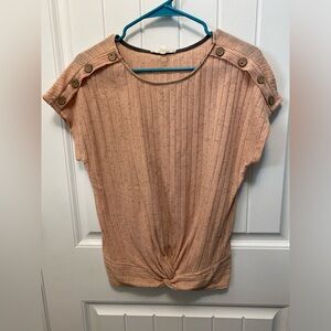 Above and Beyond scoop neck top with button detail. Size XL. Salmon colored.